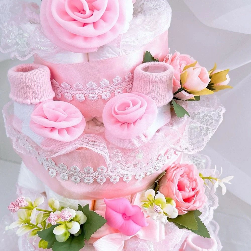 Baby Girl Diaper Cake, Flowers Baby Shower